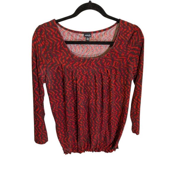 Rafaella Red Scoop Neck Red/Black Patterned Blouse Women's Small Petite - Picture 1 of 5